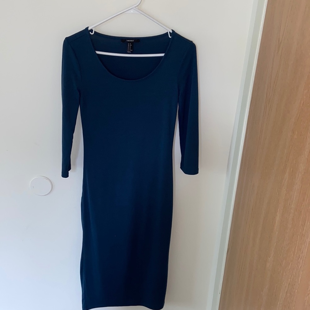 Teal color midi dress